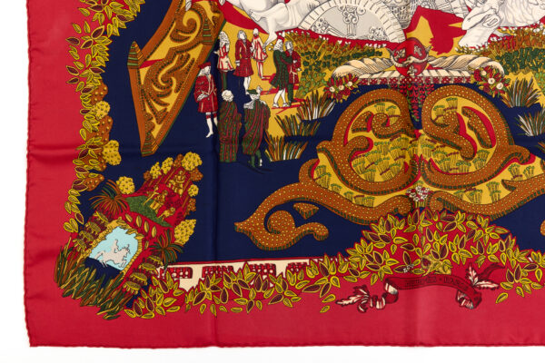 Hermes Silk Scarf Carre 90 "LE PARADIS DU ROY" Red Silk Scarf - Image 5