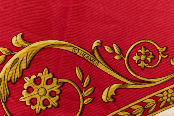 Hermes Silk Scarf Carre 90 "LA PROMENADE DE LONGCHAMPS" Red Silk Scarf - Image 7