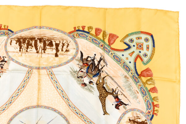 Hermes Silk Scarf Carre 90 "CAVALIERS PEULS" Yellow Silk Scarf - Image 3