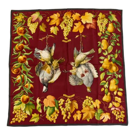 Rare! Hermes Silk Scarf Carre 90 "Fructidor" Red Silk Scarf