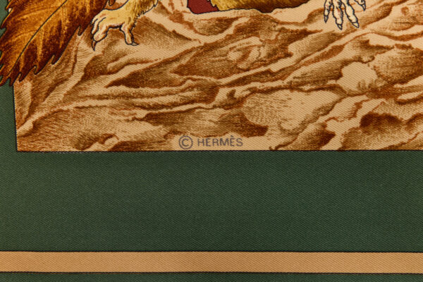 Hermes Silk Scarf Carre 90 "Casse Noisette Squirrel" Green Silk Scarf - Image 7