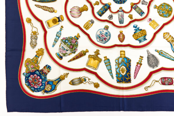 Hermes Silk Scarf Carre 90 "Qu'Importe Le Flacon" Blue Silk Scarf - Image 5