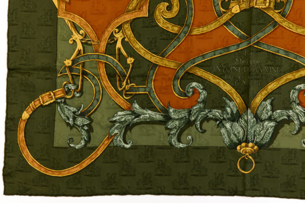 Hermes Silk Scarf Carre 90 "L'INSTRUCTION DU ROY" Green Silk Scarf - Image 5