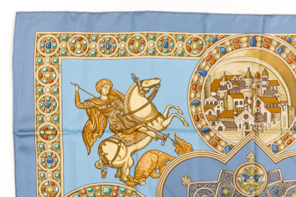 Hermes Silk Scarf Carre 90 "LE TRIOMPHE DU PALADIN" Blue Silk Scarf - Image 2
