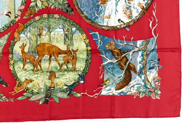 Hermes Silk Scarf Carre 90 "Les Quatre Saisons" Red Silk Scarf - Image 6