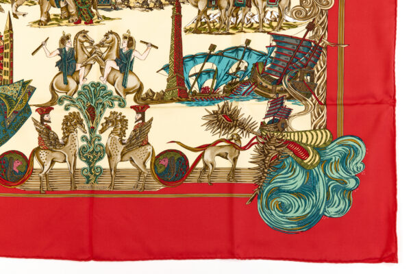 Hermes Silk Scarf Carre 90 "Au FIL de la SOIE" Red Silk Scarf - Image 6