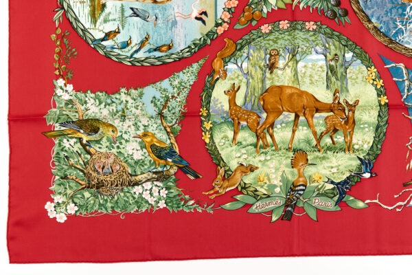 Hermes Silk Scarf Carre 90 "Les Quatre Saisons" Red Silk Scarf - Image 5