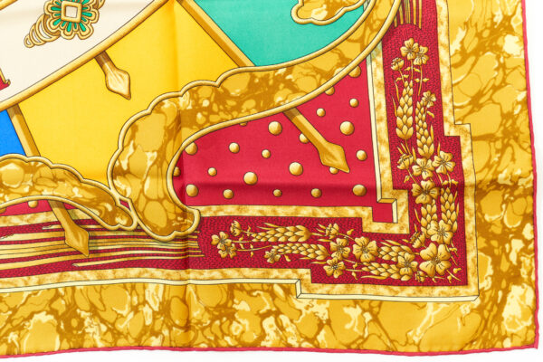 Hermes Scarf 90 "CARPE DIEM" Red, Gold 100% Silk Scarf 35" - Image 6