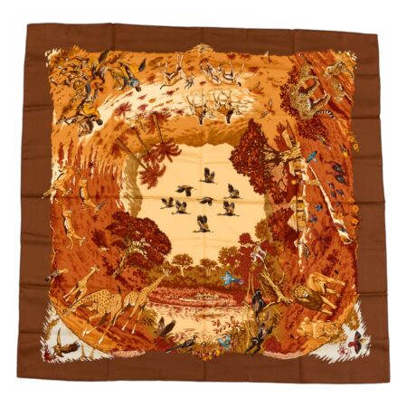 Hermes Silk Scarf Carre 90 "Africa" Orange Silk Scarf