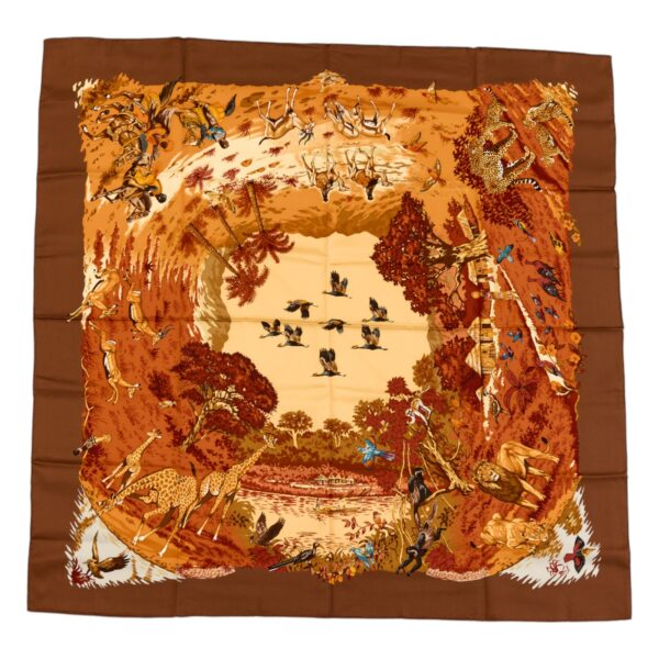 Hermes Silk Scarf Carre 90 "Africa" Orange Silk Scarf