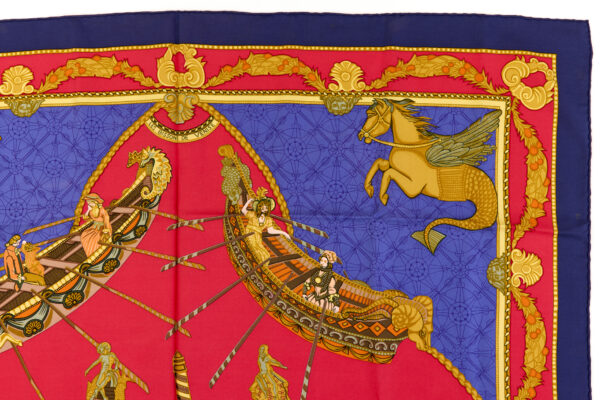 Hermes Silk Scarf Carre 90 "Les Bissone de Venise" Blue Silk Scarf - Image 3