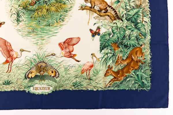 Hermes Silk Scarf Carre 90 "Equateur" Blue Silk Scarf - Image 6