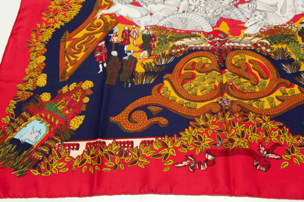 HERMES SCARF 90 "LE PARADIS DU ROY" Red, Multi Color 100% Silk Scarf 35", Carre - Image 5