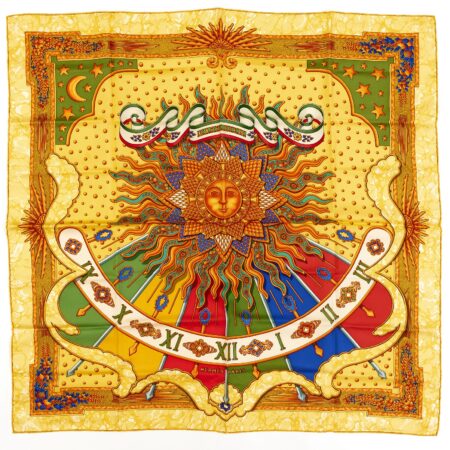 Hermes Silk Scarf Carre 90 "CARPE DIEM" Yellow Silk Scarf