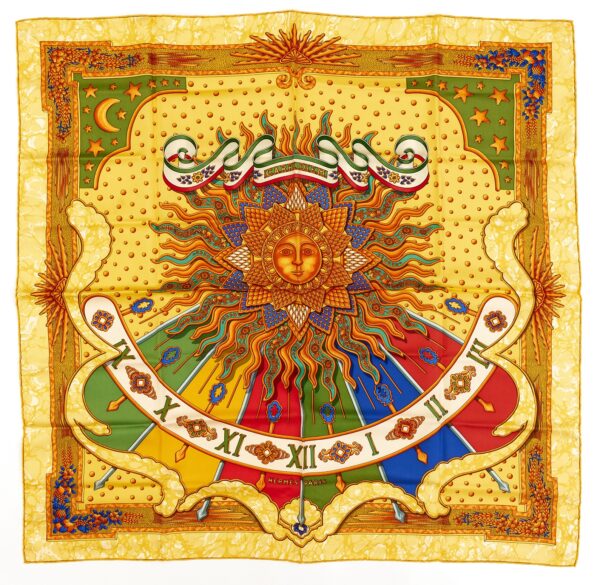 Hermes Silk Scarf Carre 90 "CARPE DIEM" Yellow Silk Scarf