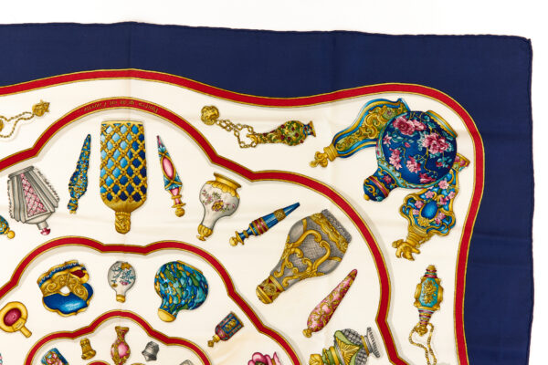 Hermes Silk Scarf Carre 90 "Qu'Importe Le Flacon" Blue Silk Scarf - Image 3