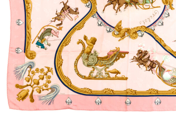 Hermes Silk Scarf Carre 90 "PLUMES ET GRELOTS" Pink Silk Scarf - Image 5