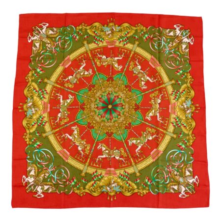Hermes Silk Scarf Carre 90 "LUNA PARK" Red Silk Scarf