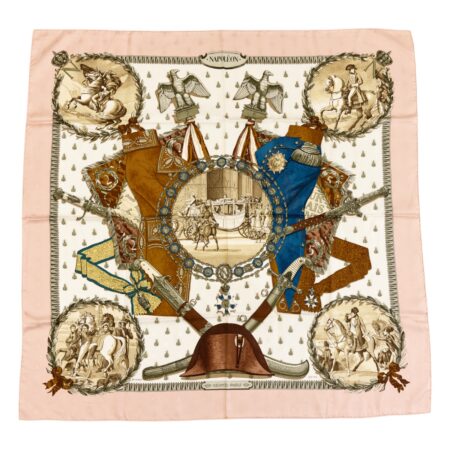 Hermes Silk Scarf Carre 90 "NAPOLEON" Pink Silk Scarf