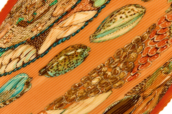 Hermes Silk Scarf Carre 90 "Rocaille" Orange Silk Pleats Scarf - Image 4