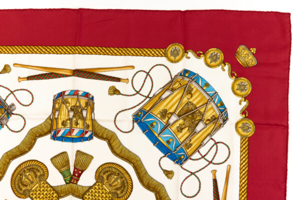 Hermes Silk Scarf Carre 90 "LES TAMBOURS" Red Silk Scarf - Image 3