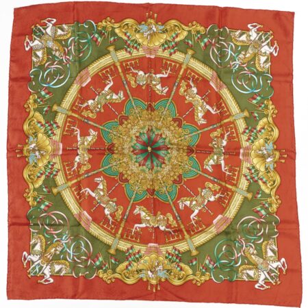 Hermes Scarf 90 "LUNA PARK" Red 100% Silk Scarf 35"