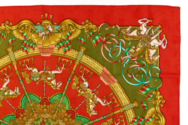 Hermes Silk Scarf Carre 90 "LUNA PARK" Red Silk Scarf - Image 3