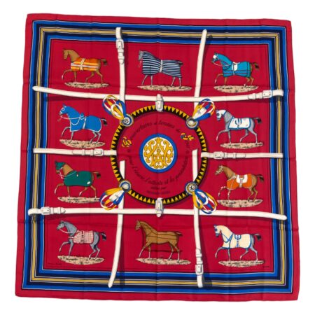 Hermes Silk Scarf Carre 90 "Couvertures et Tenues de Jour" Blue Silk Scarf