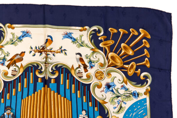 Hermes Silk Scarf Carre 90 "Orgauphone et Autres Mecaniques" Blue Silk Scarf - Image 3