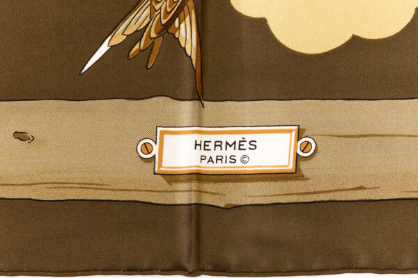 Hermes Silk Scarf Carre 90 "LES OISEAUX DES CHAMPS ET DES BOIS" Brown Silk Scarf - Image 7