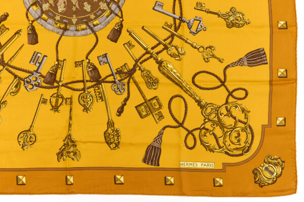 Hermes Silk Scarf Carre 90 "LES CLES" Yellow Silk Scarf - Image 6