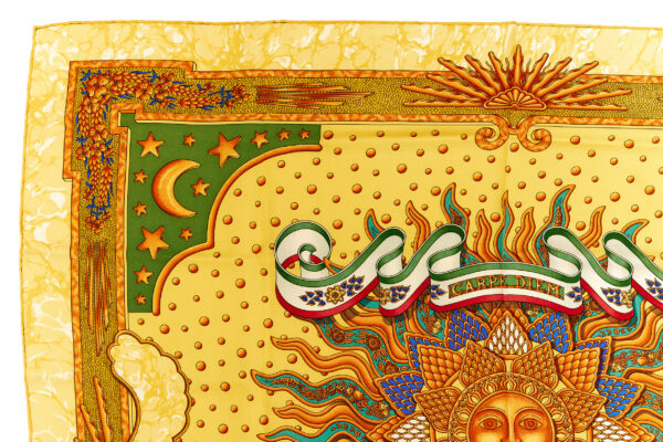 Hermes Silk Scarf Carre 90 "CARPE DIEM" Yellow Silk Scarf - Image 2
