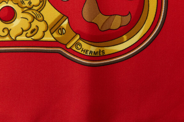 Hermes Silk Scarf Carre 90 "Copeaux" Red Silk Scarf - Image 7