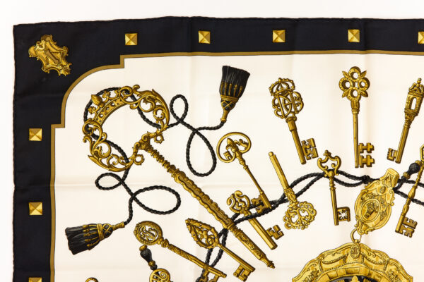Hermes Silk Scarf Carre 90 "LES CLES" Black Silk Scarf - Image 2