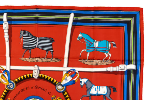 Hermes Silk Scarf Carre 90 "Couvertures et Tenues de Jour" Red Silk Scarf - Image 3