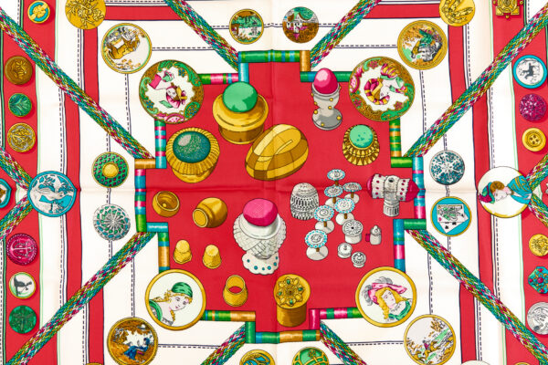 Hermes Silk Scarf Carre 90 "Petite Main" Red Silk Scarf - Image 4