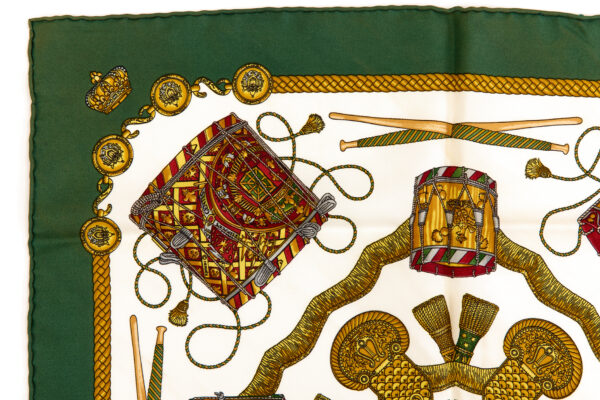Hermes Silk Scarf Carre 45 "LES TAMBOURS" Grenn Silk Scarf - Image 2