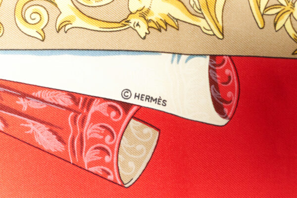Hermes Scarf 90 "L'Atlantide " Red 100% Silk Scarf 35" - Image 7