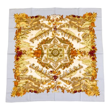 Hermes Silk Scarf Carre 90 "AU PAYS DE COCAGNE" Blue Silk Scarf