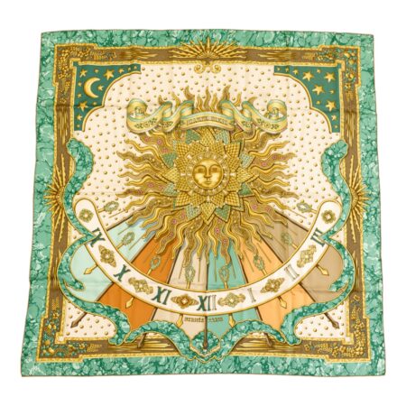 Hermes Silk Scarf Carre 90 "CARPE DIEM" Green Silk Scarf