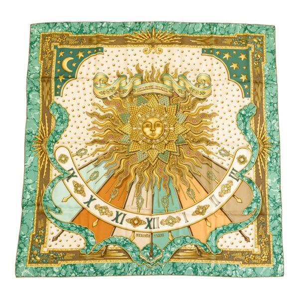 Hermes Silk Scarf Carre 90 "CARPE DIEM" Green Silk Scarf