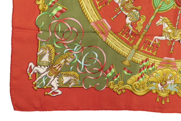 Hermes Scarf 90 "Luna Park" Red 100% Silk Scarf 35" - Image 5