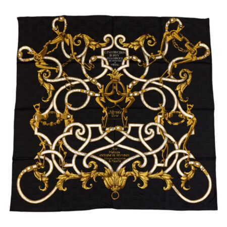 Mint! Hermes Silk Scarf Carre 90 "L'INSTRUCTION DU ROY" Black Silk Scarf with Box