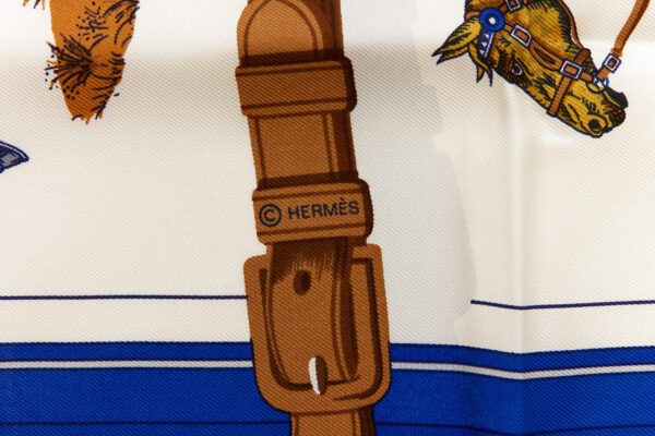 Rare! Hermes Silk Scarf Carre 90 "CARRE EN CARRES" Blue Silk Scarf - Image 7