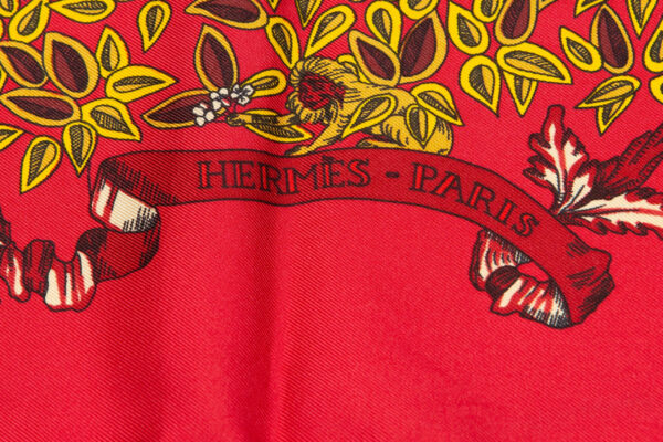 HERMES SCARF 90 "LE PARADIS DU ROY" Red, Multi Color 100% Silk Scarf 35", Carre - Image 7