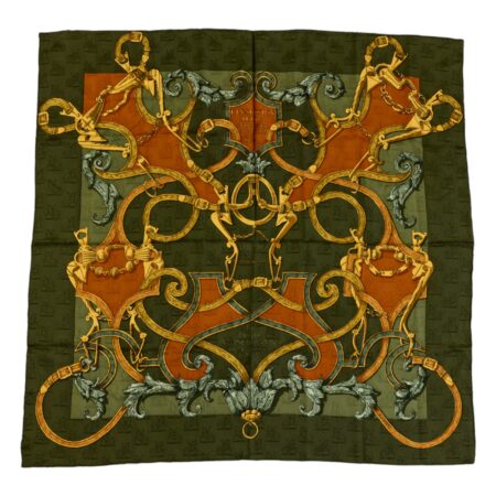 Hermes Silk Scarf Carre 90 "L'INSTRUCTION DU ROY" Green Silk Scarf