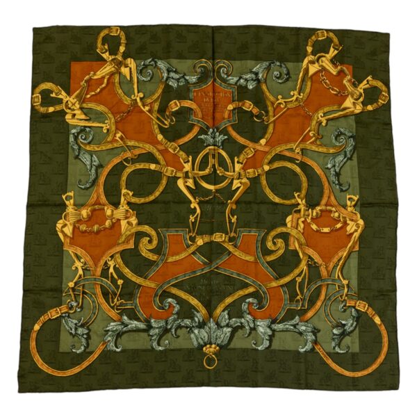 Hermes Silk Scarf Carre 90 "L'INSTRUCTION DU ROY" Green Silk Scarf