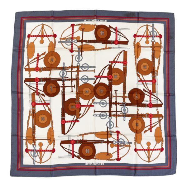 Hermes Silk Scarf Carre 90 "BRIDE ET FRONTAUX" Blue Silk Scarf