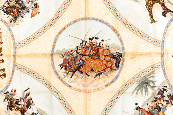 Hermes Silk Scarf Carre 90 "CAVALIERS PEULS" Yellow Silk Scarf - Image 4