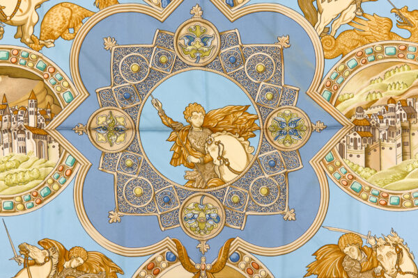 Hermes Silk Scarf Carre 90 "LE TRIOMPHE DU PALADIN" Blue Silk Scarf - Image 4